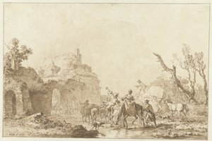 Viajeros en una puerta pago de Jean Francois Janinet