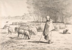 Una pastora con su rebaño de Jean Francois Millet