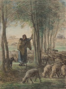 Una pastora y su rebaño a la sombra de los árboles, 1854-55