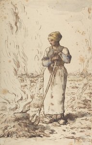 Una mujer quemando maleza, 1830-75 de Jean Francois Millet