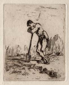Hombre apoyado en una pala de Jean Francois Millet