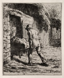 Campesino regresando del montón de estiércol