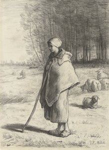 Pastora, apoyada en un palo de Jean Francois Millet