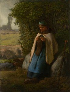 Pastora sentada en una roca de Jean Francois Millet