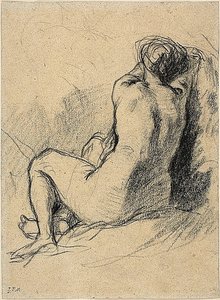 Estudio: Mujer desnuda vista de espaldas (anverso) Bocetos de campesinos trabajando (reverso) de Jean Francois Millet