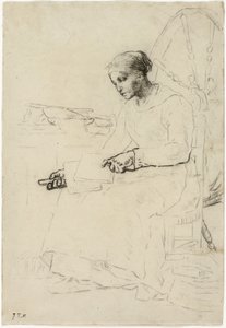 El cardador de lana (recto); Boceto fragmentario de hombre de pie junto a una cerca (verso) de Jean Francois Millet