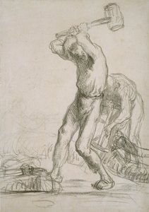 Dos campesinos aserrando y partiendo madera, c1850-1851