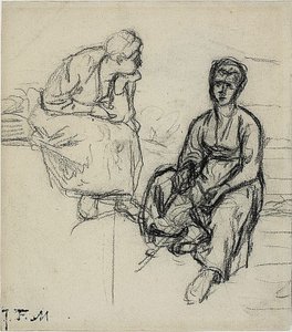 Dos estudios de una campesina sentada (recto); Estudio de una joven con sombrero (verso) de Jean Francois Millet