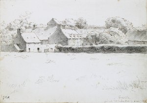 Vista de edificios agrícolas a través de un campo (1871) de Jean Francois Millet