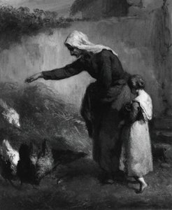Mujer alimentando gallinas, 1846-1848 de Jean Francois Millet