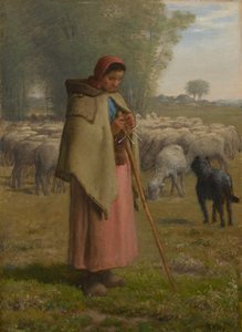 Joven niña cuidando sus ovejas, c.1860-?62 de Jean Francois Millet