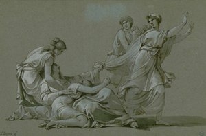 Los jóvenes y doncellas de Atenas ofrecidos como víctimas sacrificiales al Minotauro, ca. 1778 de Jean François Pierre Peyron