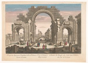Vista de las ruinas del arco de la columnata en Palmyra, visto desde el este 11 Vue d
