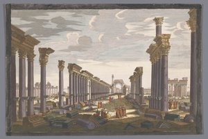 Vista del arco en ruinas de la columnata de Palmira, visto desde el lado oeste
12e. Vue d