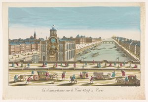 Vista de la bomba de agua Samaritaine en el Pont Neuf sobre el río Sena en París La Samaritaine sur le Pont Neuf a Paris (título sobre objeto)
