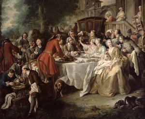 El almuerzo de caza, detalle de los comensales, 1737 de Jean François de Troy