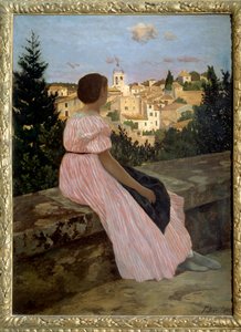 Vestido rosa o Vista de Castelnau le Lez. Retrato de la sobrina del artista, Therese des Hours de Jean Frederic Bazille