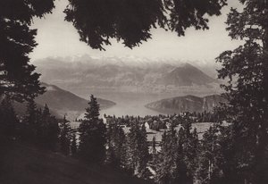 Rigi Kaltbad, vista del lago Vierwaldstattersee (foto b/n)