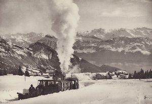 Rigi Kaltbad, tren de deportes de invierno del Vitznau Rigi Bahn (foto en blanco y negro) de Jean Gaberell
