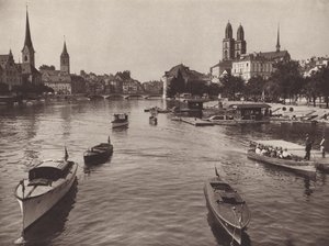 Suiza: Zúrich desde el Quaibrucke (foto en blanco y negro)