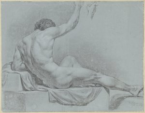 Desnudo masculino recostado, medio sentado apoyado en el brazo izquierdo de Jean Grandjean