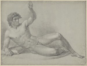 Desnudo masculino recostado, medio sentado apoyado en el brazo derecho de Jean Grandjean