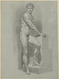 Desnudo masculino de pie, con los brazos sobre un bloque de Jean Grandjean