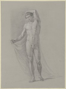 Hombre desnudo de pie, sujetando un paño a la espalda, de frente de Jean Grandjean