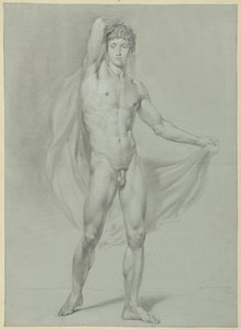Hombre desnudo de pie, sujetando un paño a la espalda, visto de frente de Jean Grandjean