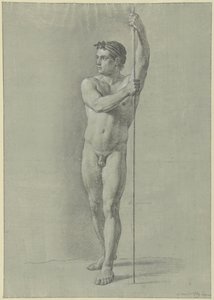 Hombre desnudo de pie con un bastón de Jean Grandjean