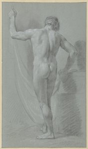 Hombre desnudo de pie delante de una cortina, visto desde atrás de Jean Grandjean