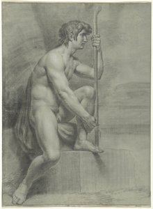 Desnudo masculino sentado con bastón y pierna izquierda levantada de Jean Grandjean
