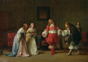 Mascarille presentando a Jodelet a Cathos y Madelon, 1865