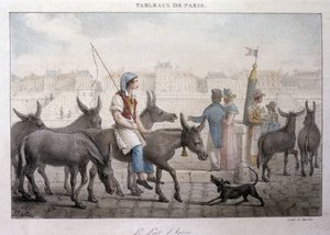 Antiguo oficio de calle en París: comerciante de leche de burra (Ane dans Paris) - Grabado por Jean Henry Marlet (1771-1847) en “Les Tableaux de Paris”, serie de 72 grabados, finales del siglo XIX