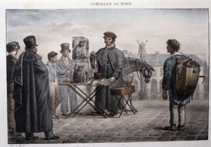 Antigua calle de oficios en París: el comerciante de muerte de ratas (camelot). Grabado de Jean Henry Marlet (1771-1847) en “Les Tableaux de Paris”, serie de 72 impresiones, finales del siglo XIX