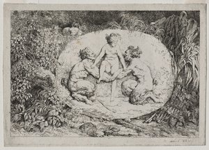 Bacanales: ninfa sostenida por dos sátiros de Jean Honore Fragonard