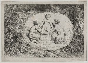Bacanales: Ninfa sostenida por dos sátiros, 1763 de Jean Honore Fragonard