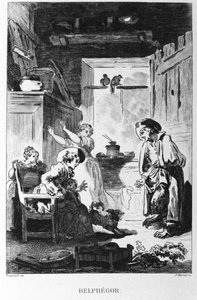 Ilustración de Jean Honoré Fragonard (1732-1806) para la fábula de Jean de La Fontaine (1621-1695) “Belphegor”. Grabado de Jean Honore Fragonard