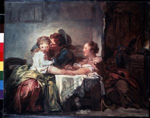 ""The Lost Stake or The Kiss Wins"" (El beso capturado) Pintura de Jean-Honore Fragonard (1732-1806) Dim. 47 x 60 cm Museo del Hermitage, San Petersburgo de Jean Honore Fragonard