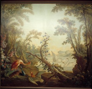 Letrero del salón Marteau: paisaje de cisne. Jean Baptiste Huet (1745-1811) y Jean Honoré Fragonard (1732-1806) de Jean Honore Fragonard