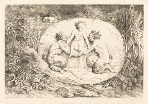 Ninfa sostenida por dos sátiros (Nymphe s