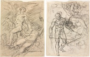 Orfeo y Eurídice (anverso); Estudios de figuras (verso)