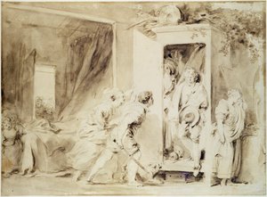 El amante sorprendido, 1755 (lápiz marrón sobre dibujo preliminar de tiza)