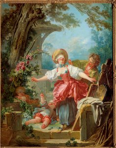 Dos jóvenes jugando. Pintura de Jean Honore Fragonard (1732-1806) 1751