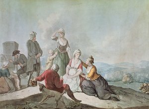 Voltaire conversando con los campesinos en Ferney de Jean Huber