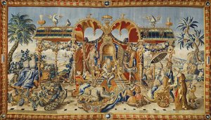La audiencia del emperador chino. Tapiz de Jean II Barraband (activo en el siglo XVIII), lana-seda e hilos de oro y plata, hacia 1715. Arte francés de Jean II Barraband
