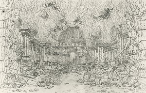 Destrucción del edificio, boceto por Jean Berain, para Armide, por Jean-Baptiste Lully, Francia