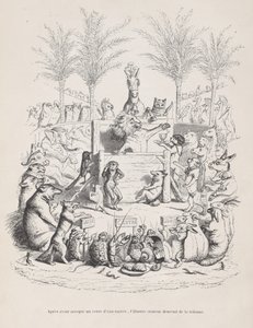 Después de aceptar un vaso de agua dulce, el ilustre orador desciende del estrado de Jean Ignace Isidore Gérard