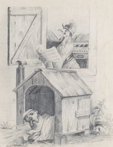 Perro en la caseta, gallo cantando en la ventana, ca. 1842