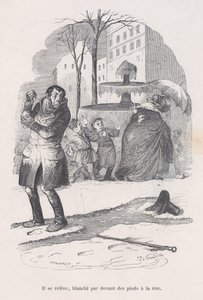 Se levanta, cubierto de pies a cabeza de nieve. de las Pequeñas Miserias de la Vida Humana de Jean Ignace Isidore Gérard